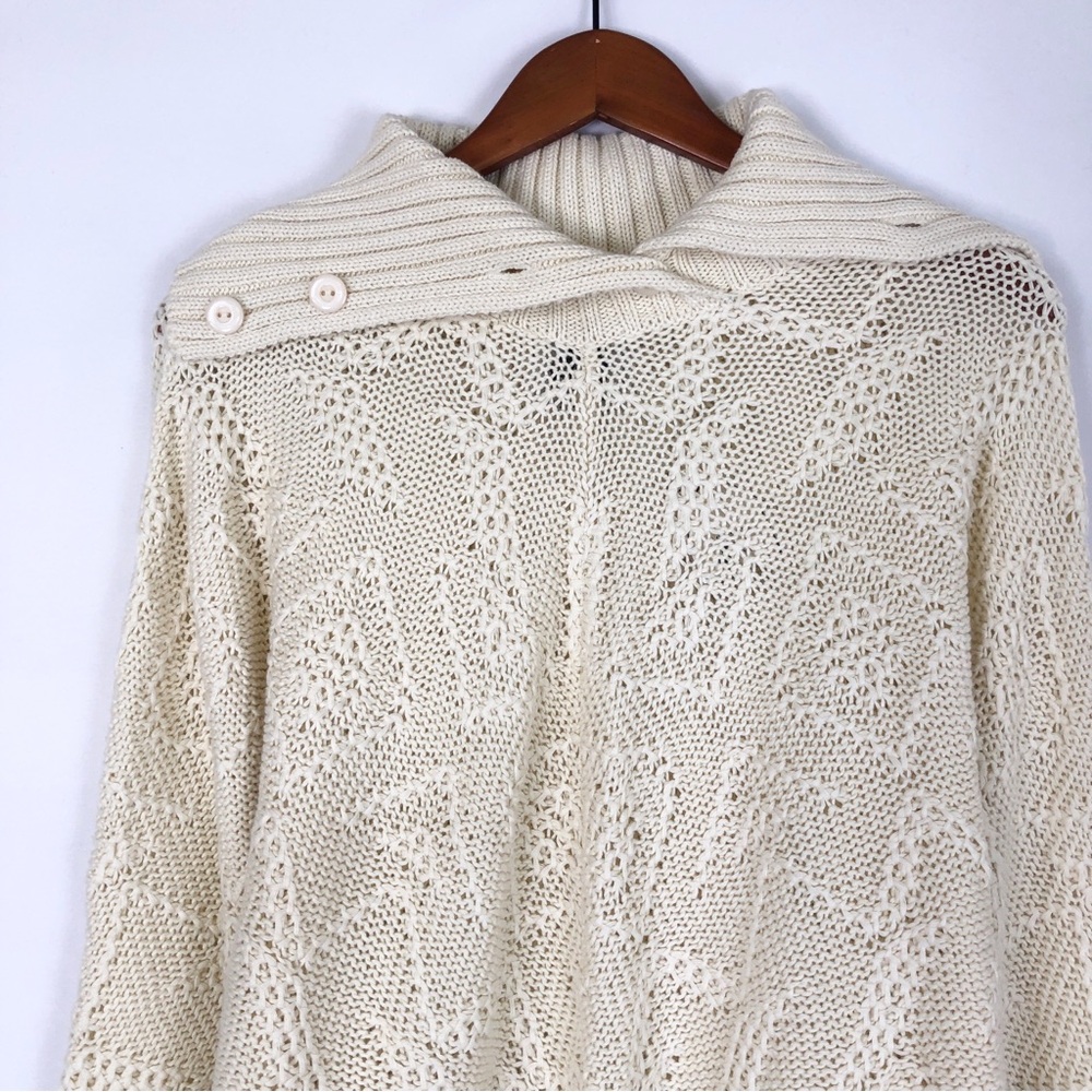 NEW Handknits by Storybook Knits Poncho with Sleeves Cream Size M Button - Picture 2 of 7